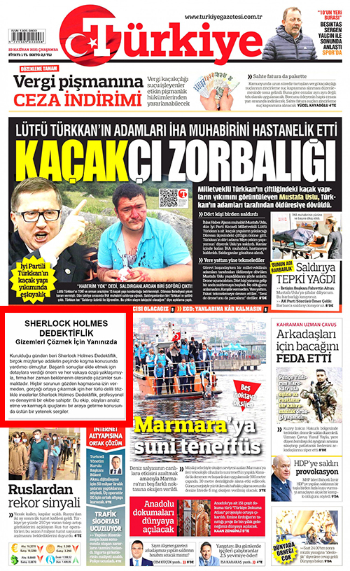 Sherlock Holmes Dedektiflik Türkiye Gazetesi Haberi